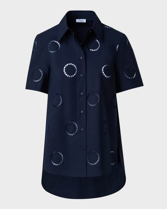 Cotton Poplin Blouse with Circle Eyelet Embroidery